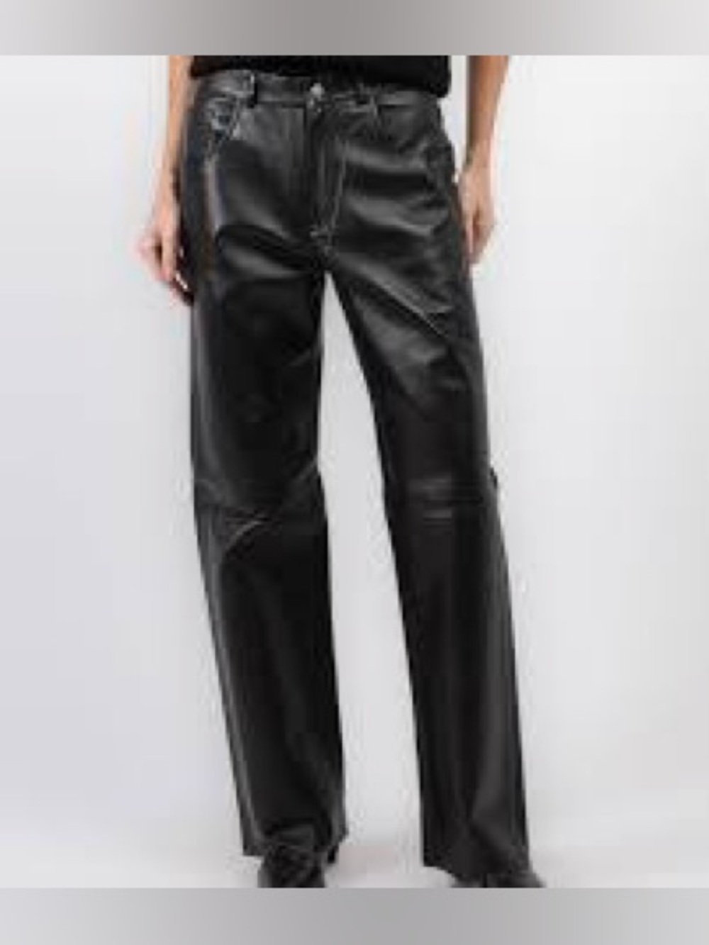 Leather ranch Wide-Leg Black Leather Pants